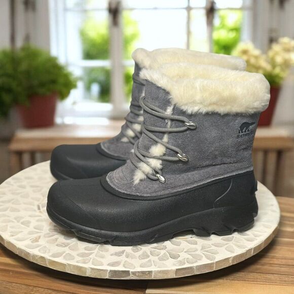 Sorel Snow Angel Insulated NL3482-052 Gray Black Winter Boots Faux Fur Women’s 7 - Picture 11 of 13